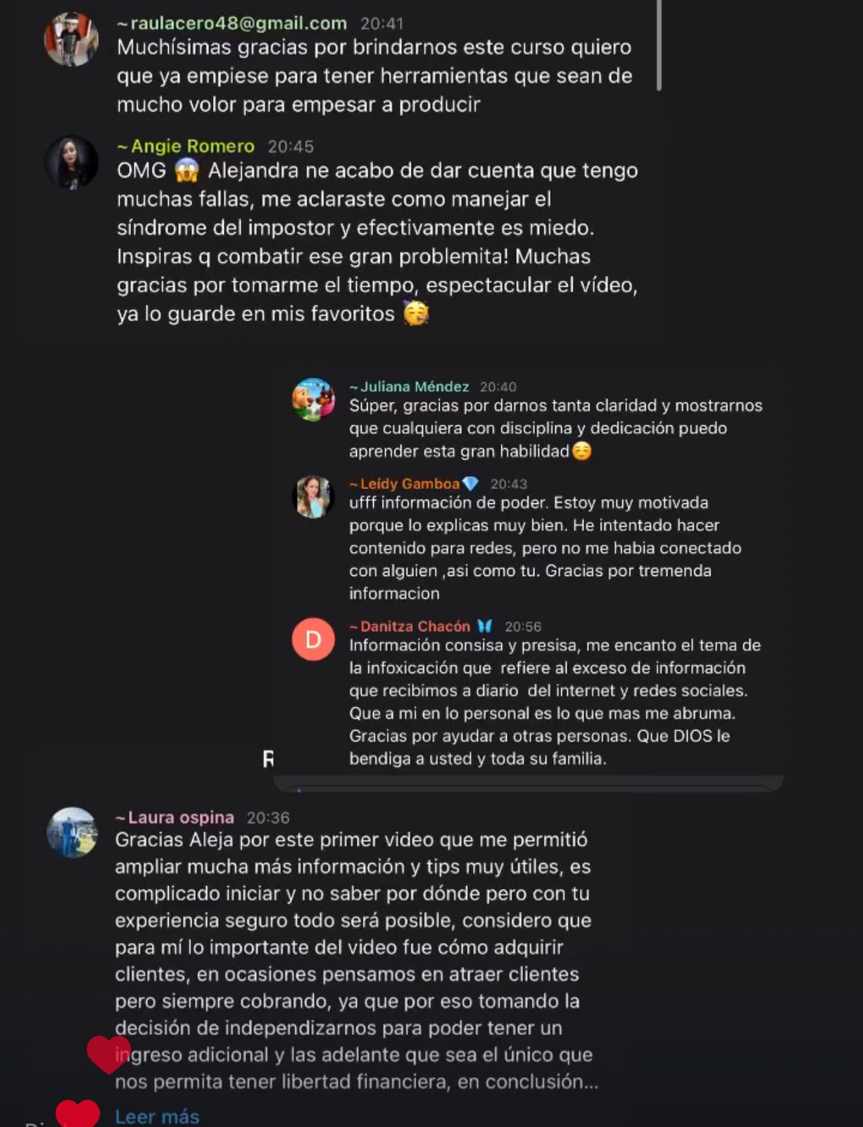 Mensajes reales de estudiantes